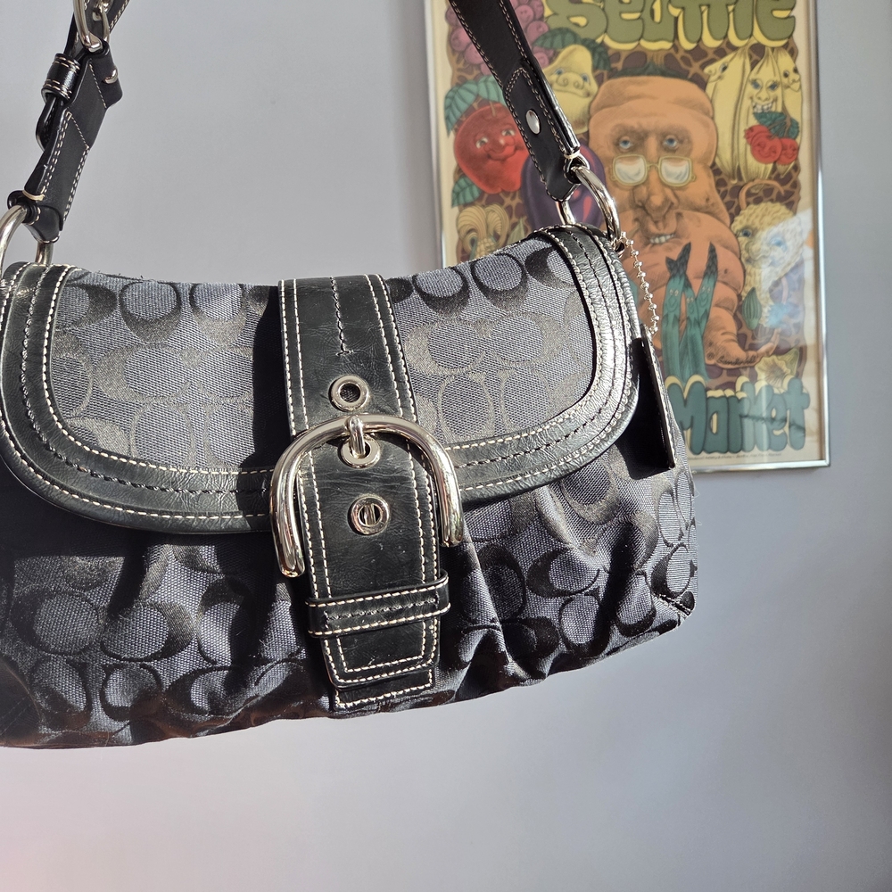 Coach Black Signature Canvas Soho Shoulder Bag with Silver Hardware - Picture 2 of 11